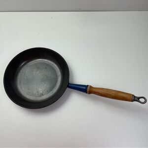 Le Creuset Black and Blue Frying Pan with Wooden Handle